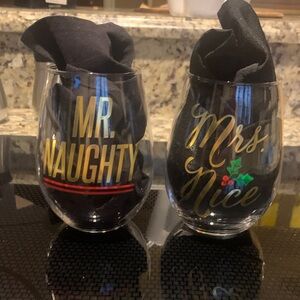 Mr. Naughty and Mrs. Nice Stemless Wine Glasses